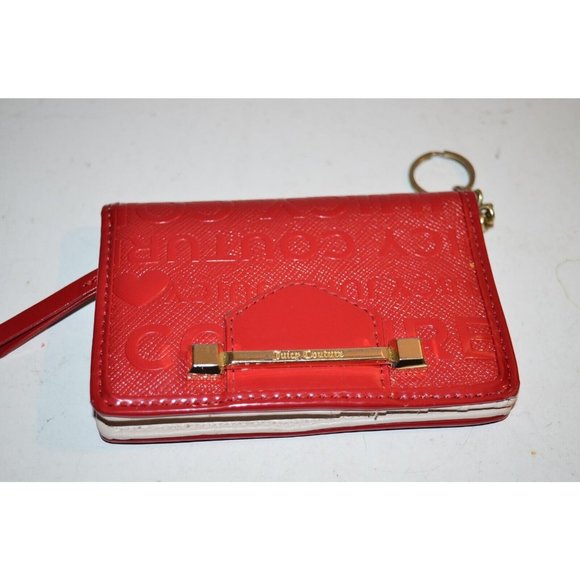Juicy Couture Red Leather Credit Card ID Cash coins Case Wallet w/ keychain - Picture 1 of 6